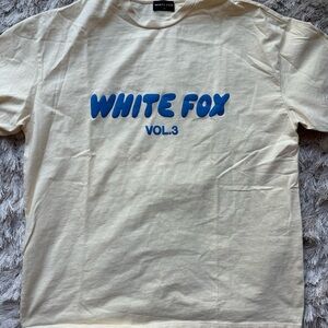 White Fox Boutique Butter Yellow Tee with Blue Logo